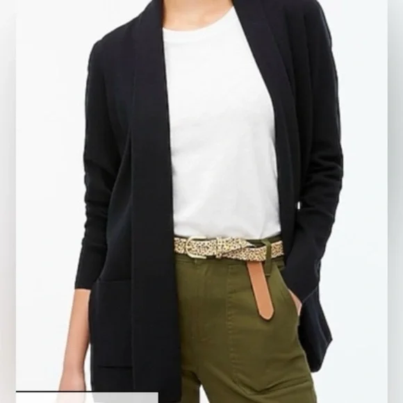 J. Crew Chelsea Sweater Blazer Black Size Medium Cotton Open Cardigan Long - Picture 1 of 10